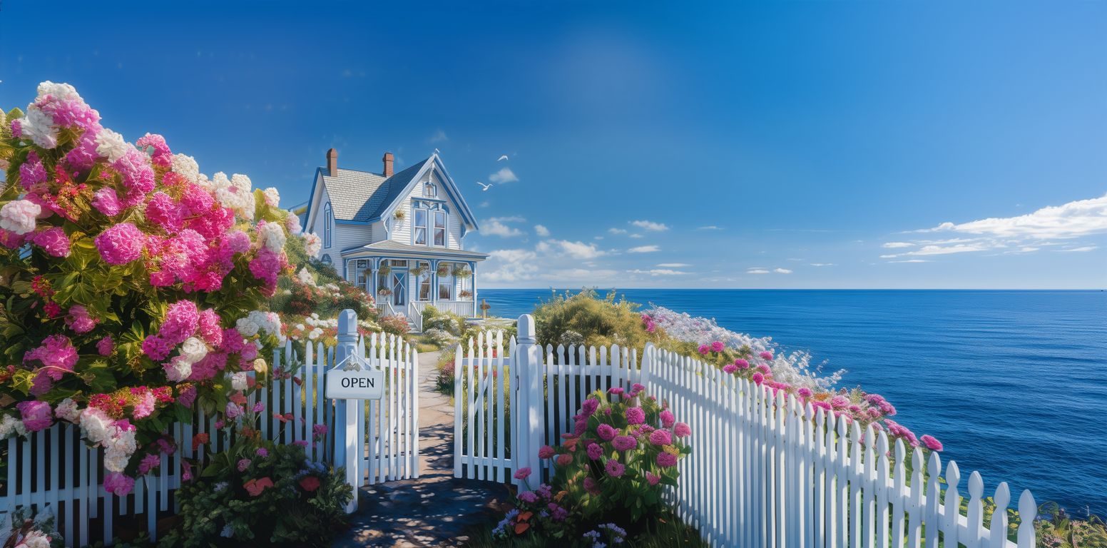 Die Villa Strandbrise zwischen blühenden Hortensien und der Ostsee